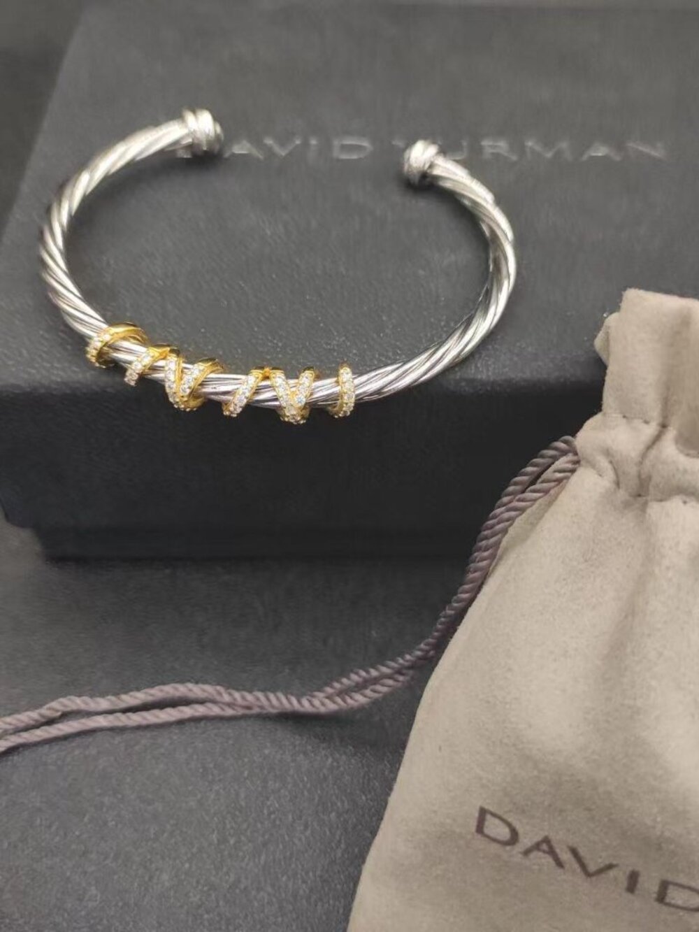 David Yurman Two‑Tone Twisted Cable Open Cuff Bracelet